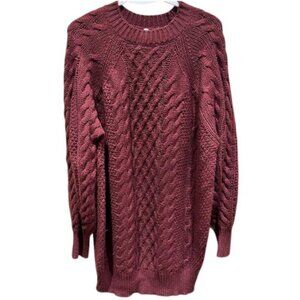 chic burgundy knitted sweater dress with faux fur vest set size XL